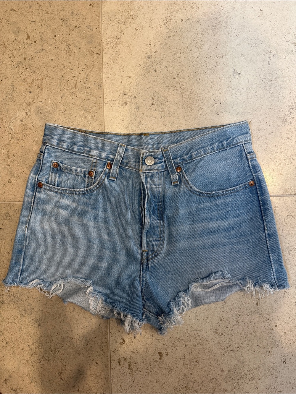 Levi's Light Blue Frayed Hem Denim Shorts